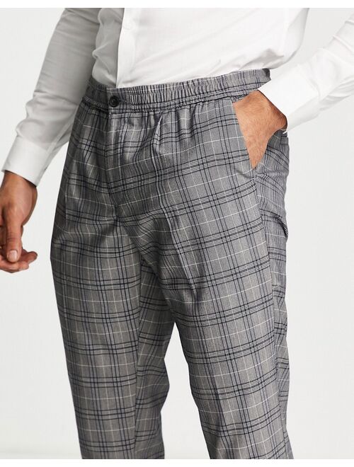 New Look slim crop smart pants in gray check