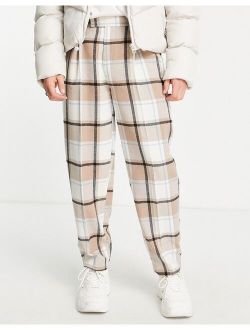 oversized tapered wool mix smart pants in large scale ecru check