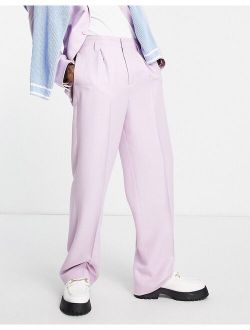 wide leg suit pants in lilac high shine shimmer