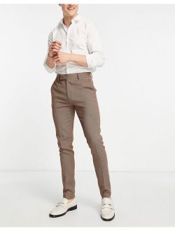 wedding smart skinny pants with micro texture in camel