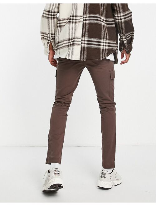 ASOS DESIGN skinny cargo pants in dark brown with zip detail
