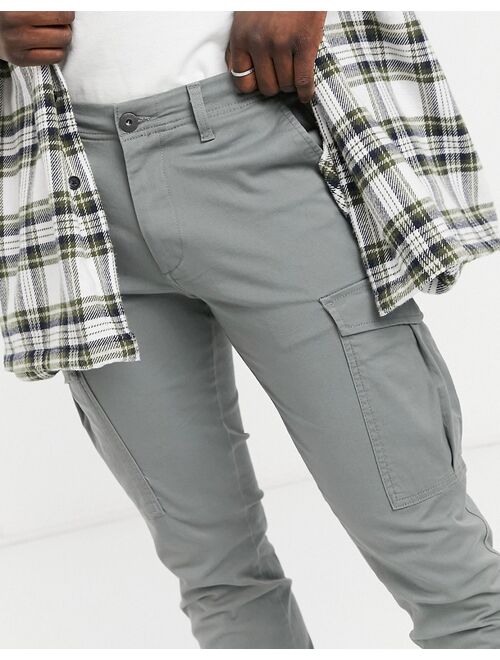 Jack & Jones Intelligence cargo pants with cuff in dark gray