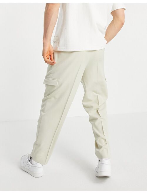 ASOS DESIGN oversized tapered cargo pants in stone