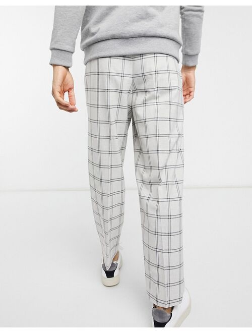 ASOS DESIGN oversized tapered smart pants in gray plaid