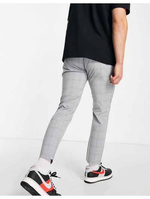 Topman skinny check pants with elasticated waist in gray