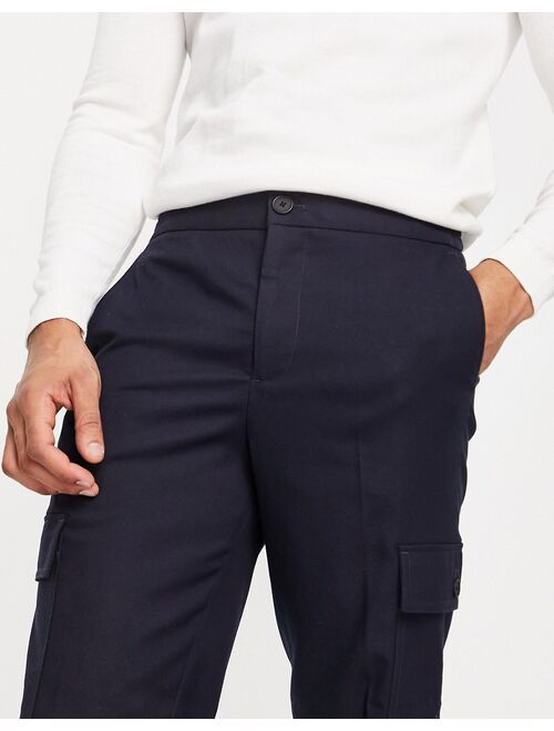 Selected Homme slim fit tapered pants with cargo pockets in navy
