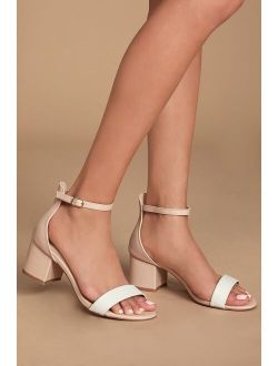 Harper Color Block Light Nude and White Ankle Strap Heels