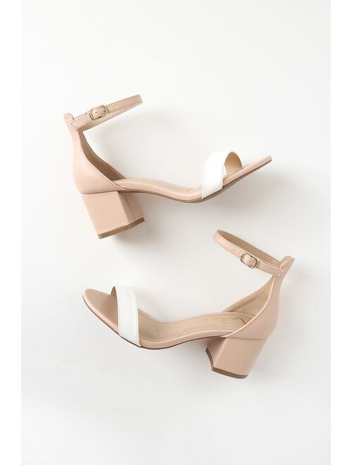 Lulus Harper Color Block Light Nude and White Ankle Strap Heels