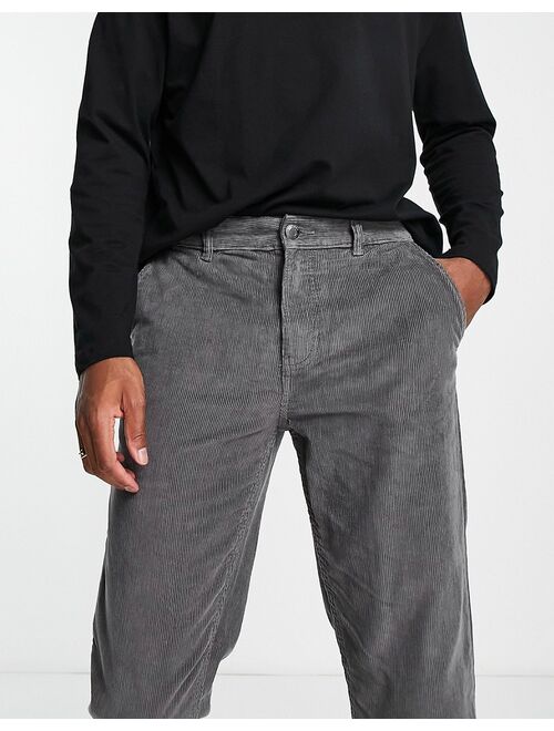 New Look straight crop cord pants in dark gray