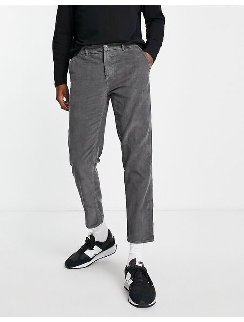 New Look straight crop cord pants in dark gray
