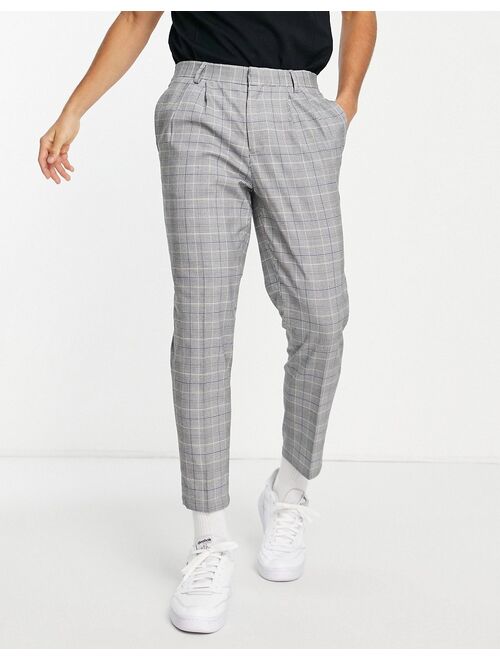 River Island tapered smart pants in gray plaid