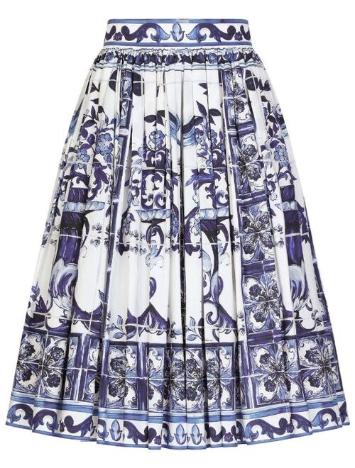 Dolce & Gabbana Majolica-print pleated A-line midi skirt