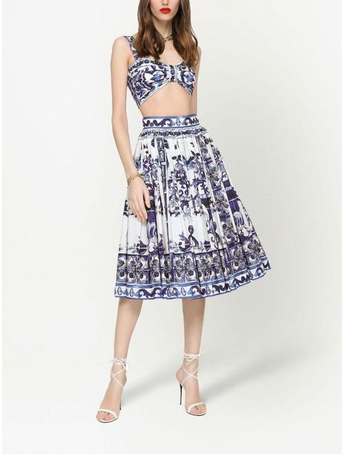 Dolce & Gabbana Majolica-print pleated A-line midi skirt