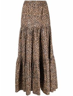 leopard-print tiered long skirt