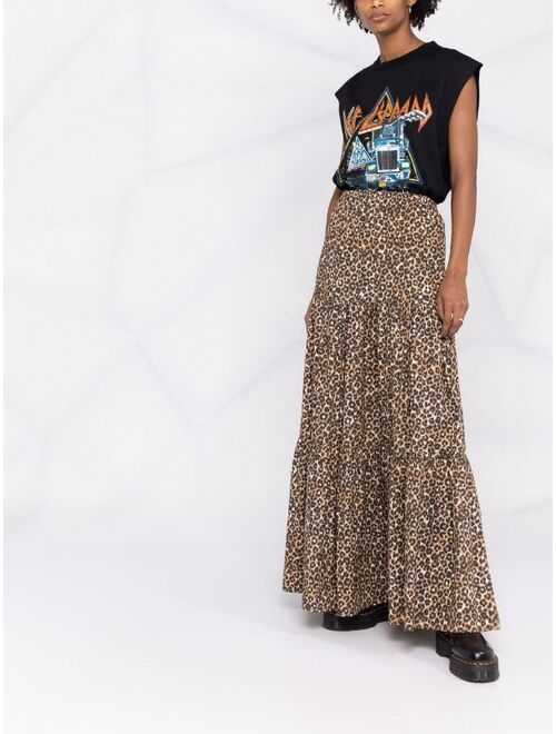 PINKO leopard-print tiered long skirt