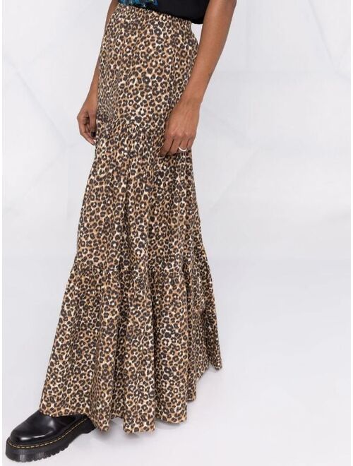 PINKO leopard-print tiered long skirt