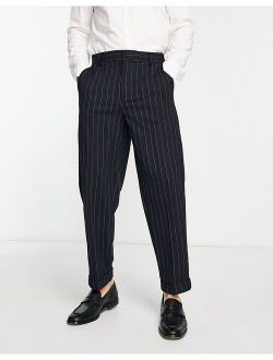 pleated smart pants in navy stripe