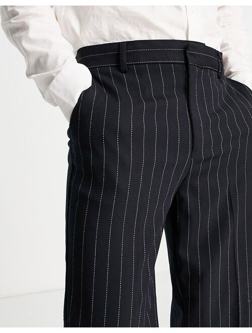 River Island pleated smart pants in navy stripe