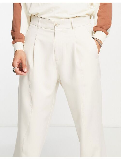 Bershka wide fit tailored pants in beige