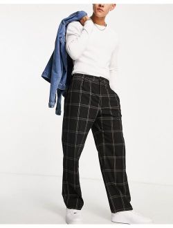 wide leg pleated pants in black check