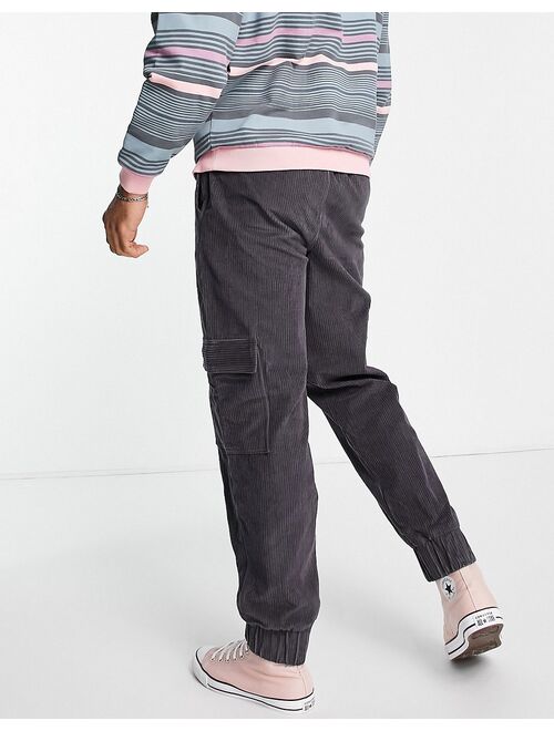 Reclaimed Vintage inspired cord cargo pants in charcoal