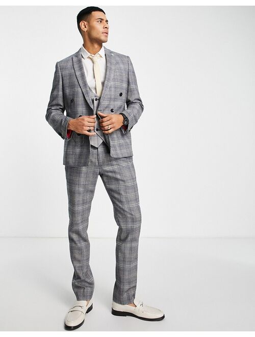 Twisted Tailor Jose skinny suit pants in gray prince of wales check