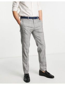 slim leg check smart pants in gray