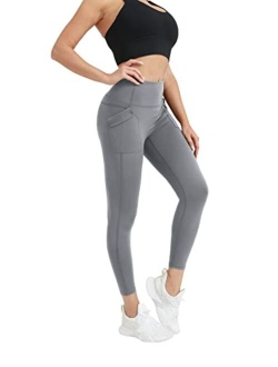 SROSERAWN Yoga Pants with Pockets for Women High Waited Fitness Leggings Buttock Lifting Tummy Control Running Exercise Wear