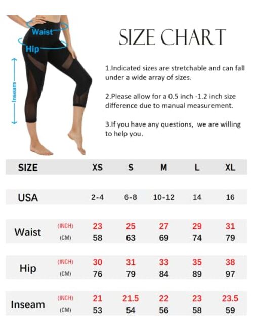 CSTOWN Women's High Waist Yoga Pants with Side Pockets Stretchy Mesh Insert Workout Leggings Tummy Control Yoga Tights