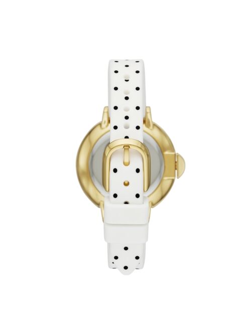 kate spade new york park row three-hand white and black polka dot-print silicone watch, 34mm