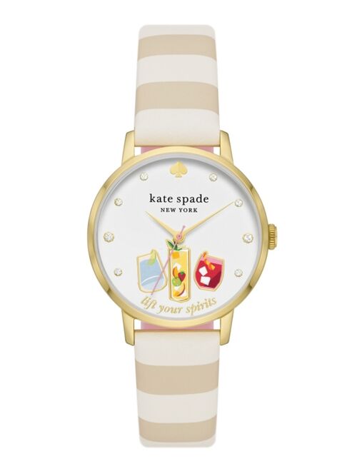 kate spade new york Women's Metro Watch in Gold-Tone Plated with Beige Gold Leather Strap Watch 34mm