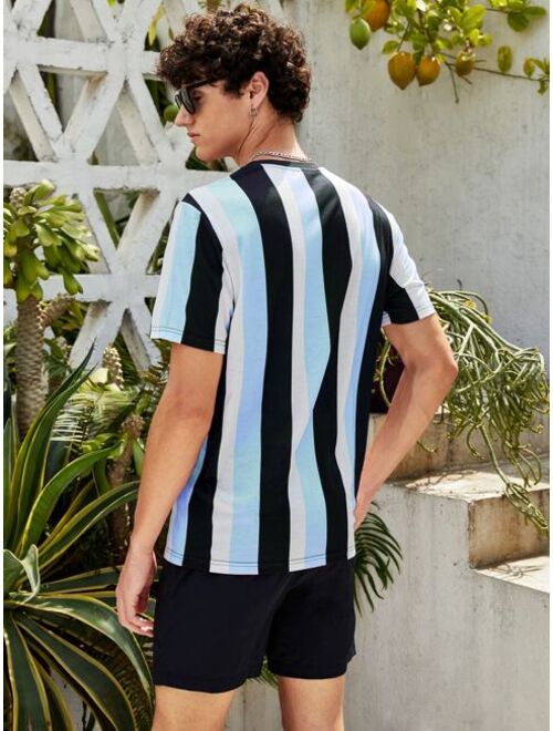 SHEIN Men Letter Graphic Striped Colorblock Tee