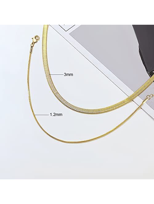 QJLE 18K Gold Plated Flat Snake Chain Link Dainty Ankle Bracelets for women, Boho Cute Summer Beach Anklet Adjustable Foot Jewelry