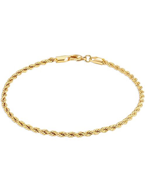 Barzel 18K Gold Plated Braided Rope Anklet for Women - Made In Brazil
