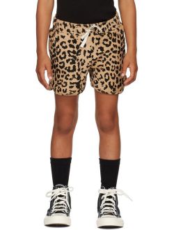 DAILY BRAT Kids Brown Leopard Towel Shorts