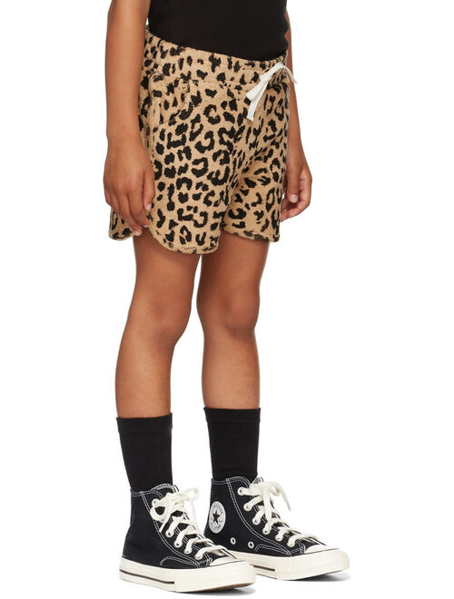 DAILY BRAT Kids Brown Leopard Towel Shorts