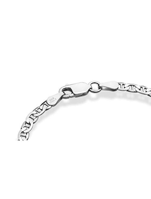 Miabella 925 Sterling Silver Italian 3mm, 4mm Solid Diamond-Cut Mariner Link Chain Anklet Ankle Bracelet for Women, Made in Italy