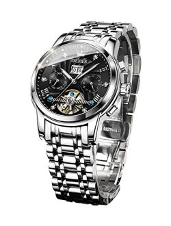 Men Automatic Watch Skeleton 5 Hands Mechanical Classic Luxury Multi Calendar Stainless Steel Waterproof Wrist Watch for Men