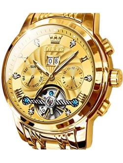 Men Automatic Watch Skeleton 5 Hands Mechanical Classic Luxury Multi Calendar Stainless Steel Waterproof Wrist Watch for Men