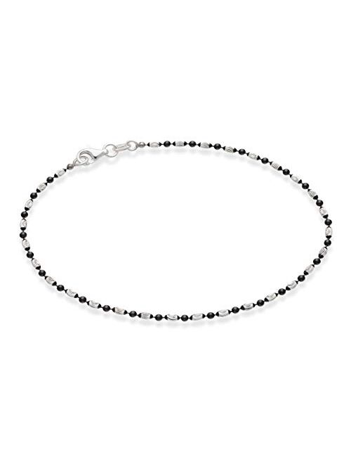 MiaBella 925 Sterling Silver Diamond-Cut Oval and Round Bead Ball Chain Anklet Ankle Bracelet for Women Teen Girls, Made in Italy