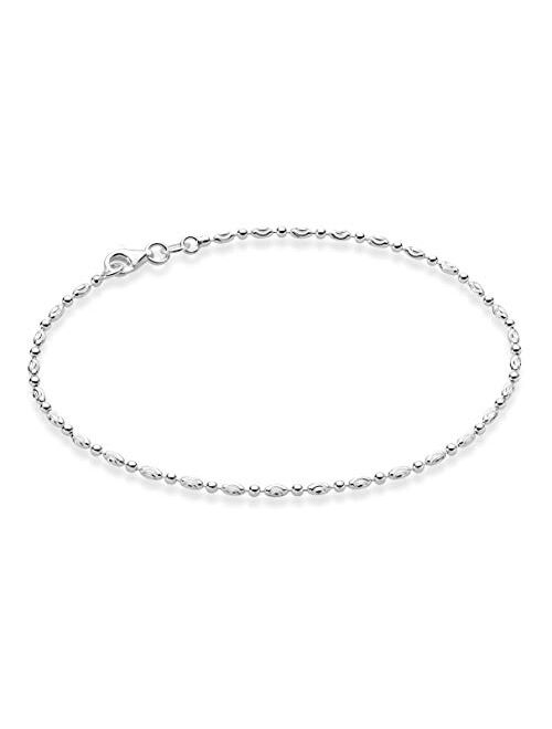 MiaBella 925 Sterling Silver Diamond-Cut Oval and Round Bead Ball Chain Anklet Ankle Bracelet for Women Teen Girls, Made in Italy