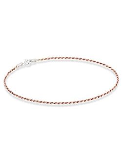 3mm Diamond-Cut Braided Rope Chain Anklet Ankle Bracelet for Women Teen Girls 9 10 Inch Made in Italy Miabella 925 Sterling Silver Italian 2mm 