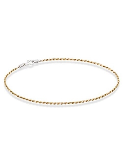 925 Sterling Silver Solid 1.5mm Diamond-Cut Braided Rope Chain Anklet Ankle Bracelet for Women Teen Girls, Made in Italy