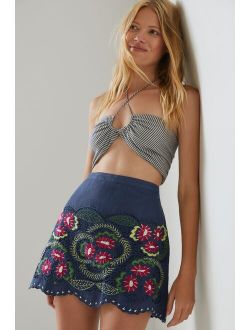 Embroidered Low-Rise Mini Skirt