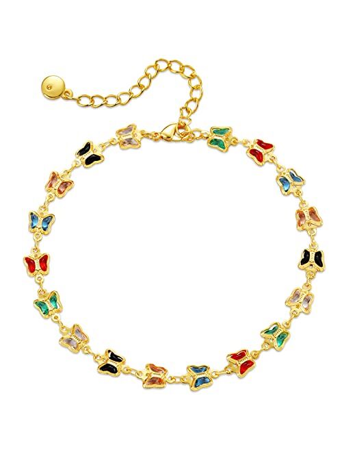Yumikoo 18k Gold Plated Anklet Butterfly Cubic Zirconia Ankle Bracelets for Women