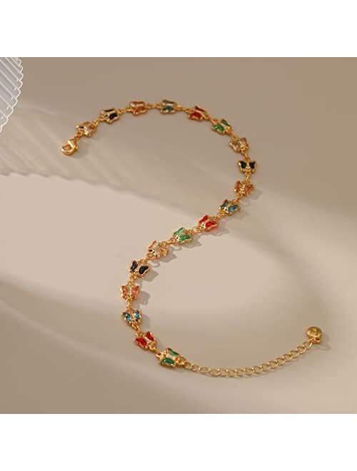 Yumikoo 18k Gold Plated Anklet Butterfly Cubic Zirconia Ankle Bracelets for Women