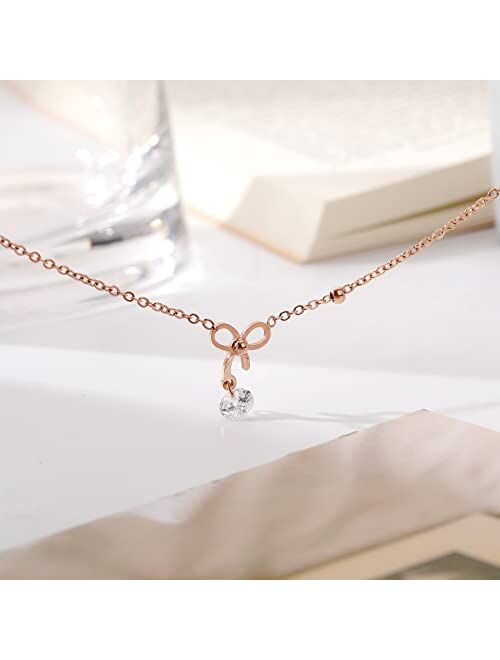 DS Simple Charm Anklet for Women Girls，14k Rose Gold plating Beach Dainty Cute Tiny Adjustable Stainless steel Anklets
