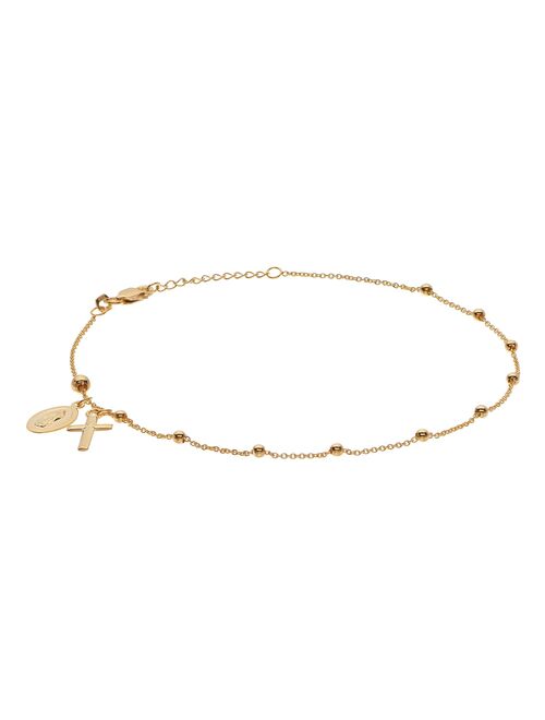 14k Gold Mary & Cross Charm Anklet