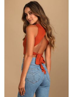 Let's Tie It Rust Orange Tie-Back Cropped Tank Top