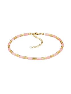 Gold Tone & Pink Beaded Anklet